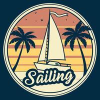 a sailing logo with palm trees and the word sailing vector