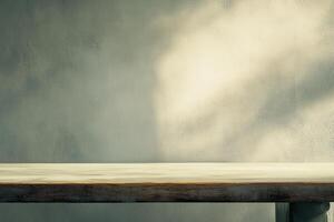 Minimalist table against a textured wall. photo