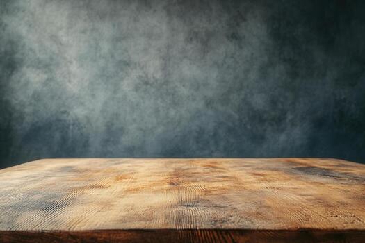 Wooden table with textured background for presentations. photo