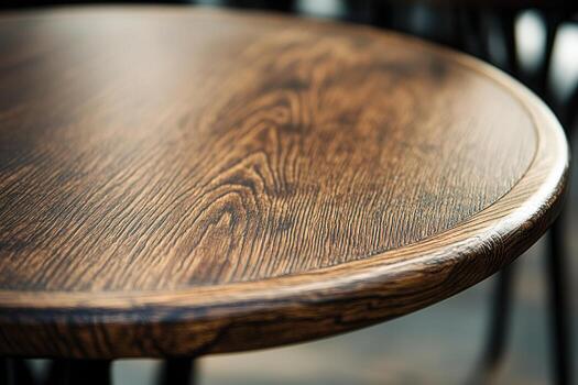 Close-up of a wooden table surface with detailed grain. photo