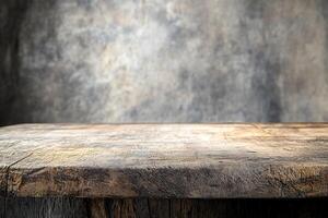Rustic wooden table with textured background. photo