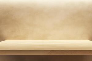 Simple, empty shelf against a textured background. photo