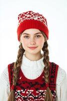 A girl with braids wearing a red and white sweater photo