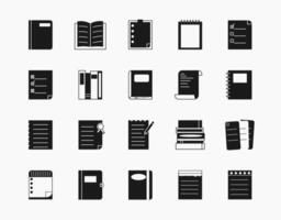 notebook, paper, book glyph icons set vector
