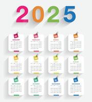 Calendar template 2025 set. Color english square calender collection vector