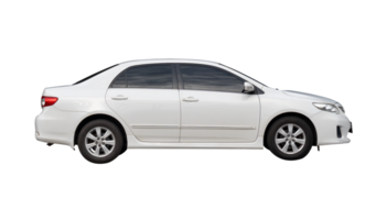 Side view of white sedan car isolated with clipping path in file format png