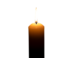A single burning candle flame or light glowing on a big white candle isolated with clipping path in file format png