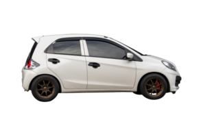 Side view of white mini or small car isolated with clipping path in file format png