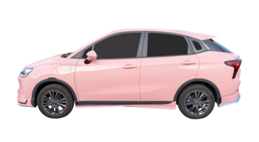 Pink mini or small electric hatchback car isolated with clipping path in file format Side view photo png