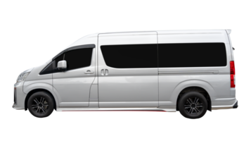Side view of white van car isolated with clipping path in file format png