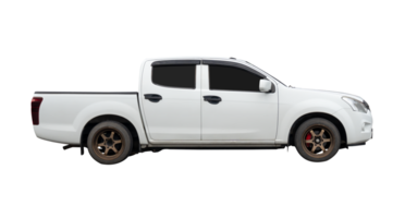Side view of white pickup truck isolated with clipping path in file format png