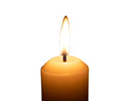 A big yellow candlestick with candle light is isolated in file format. png