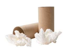 Side view of screwed or crumpled white tissue paper ball with cores in stack isolated with clipping path in file format png