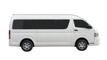 Side view of white van car isolated with clipping path in file format png