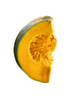 Top view of fresh green japanese pumpkin slice or piece isolated with clipping path in file format png