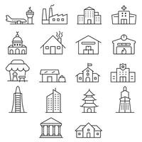 building Icons set, defferent type of workshop architecher thin line editable vector