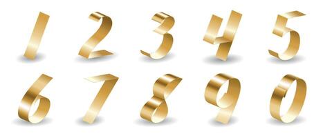 Golden Ribbon Number Set Isolated on White Background vector