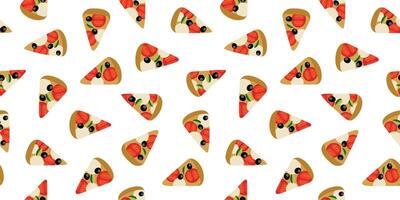 Pizza Slices Fast Food Seamless Pattern on White Background vector