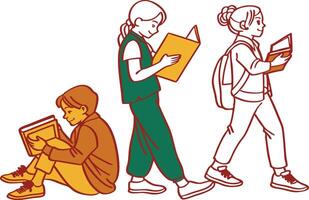 Students Reading Books Diverse Learners Enjoying Literature vector