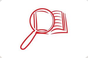 Magnifying Glass Examining Open Book Research, Knowledge, Discovery, Learning vector