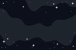 Abstract Celestial Black Night Sky Illustration with flowing Waves and Sparkling Stars, Dreamy Background vector
