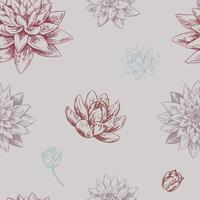 Abstract water lily seamless pattern. Floral ornament with lotus flowers. Botanical design retro style. vector