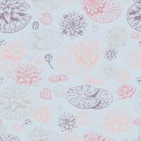 Abstract water lily seamless pattern. Floral ornament with lotus flowers. Botanical design retro style. vector