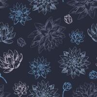 Abstract water lily seamless pattern. Floral ornament with lotus flowers. Botanical design retro style. vector