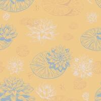 Abstract water lily seamless pattern. Floral ornament with lotus flowers. Botanical design retro style. vector