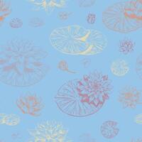 Abstract water lily seamless pattern. Floral ornament with lotus flowers. Botanical design retro style. vector