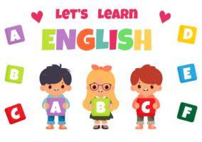 retour à école les enfants avec laisse apprendre Anglais texte isolé sur transparent Contexte png