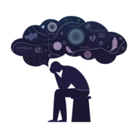 sad man in throughts isolated on transparent background png