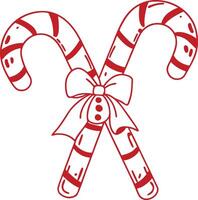 Candy Cane Illustration with Bow in Red Line Art Style vector