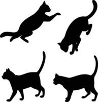 Four Stylized Black Silhouette Cats in Various Poses Repeating Pattern vector
