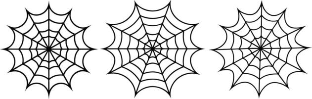 Three Identical Stylized Spiderwebs in Black and White Line Art Style vector