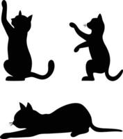 Three Simple Black Silhouette Cats in Different Poses vector