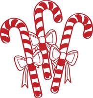 Stylized Christmas Candy Canes with Ribbon Bow Bold Red and White Stripe Design vector