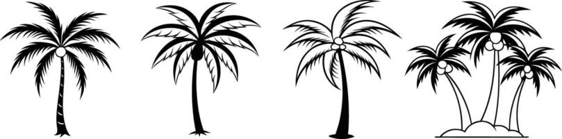 Four Stylized Black and White Palm Trees in Bold Silhouette Design vector