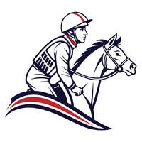 A drawing of a jockey on a horse with a red and white stripe vector