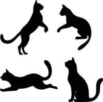 Four Stylized Black Cat Silhouettes in Various Poses vector