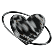 3d love shape Y2K chrome elements for design png