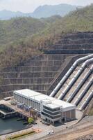 A large dam with a large water reservoir photo