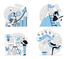 Searching for opportunities concept set in flat design for web. Collection with people brainstorming, finding career solution, creating success business strategy, achieving goal. illustrations. vector