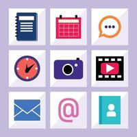 Colorful flat icons business and communication concepts icon collection or Mobile App icon illustrator vector