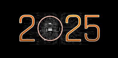 Modern digital design showcasing the year 2025 with circuit patterns and futuristic elements. vector