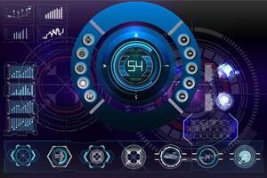 Digital dashboard displaying data visualization and navigation indicators with futuristic design elements. vector