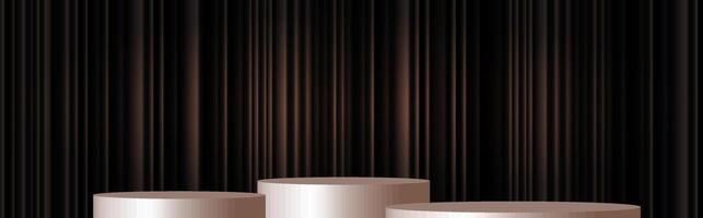 Decorative display of three circular platforms against a dark striped backdrop showcasing contemporary design elements. vector