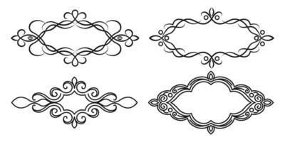 Set of four decorative black ornamental frames in vintage style isolated on white background. Elegant borders for invitation, greeting card, and poster design. vector