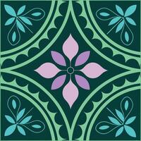a square pattern with purple and green flowers vector