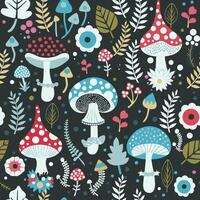 magic mushrooms on a dark background vector